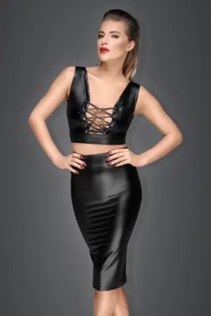 Noir Handmade F152 - Hátul fűzős fényes szoknya - Image 2