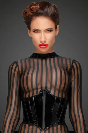 Noir Handmade F182 - Hosszúujjú, áttetsző csíkos ruha - Image 3