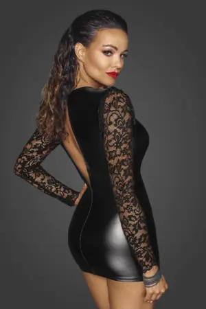 Noir Handmade F253 - Rövid bőrhatású ruha csipke berakással - Image 4