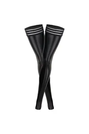 Noir Handmade F158 - Fényes combfix széles,csíkos pánttal - Image 4