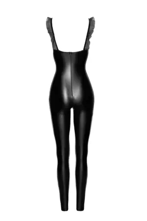 Noir Handmade F256 - Bőrhatású hosszú overál tüll berakással - Image 6