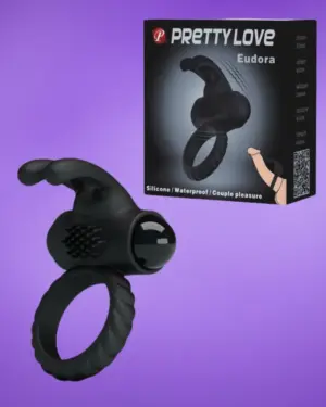 Pretty Love Eudora - Vibrációs,nyuszis péniszgyűrű (fekete)