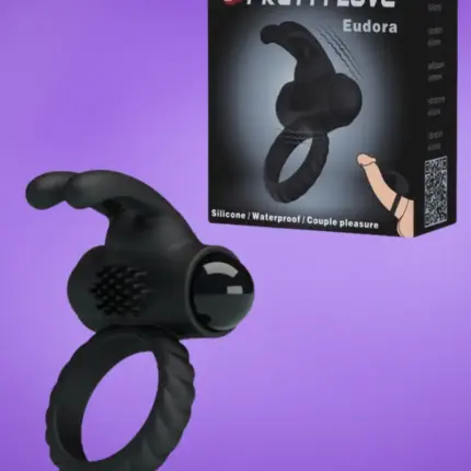 Pretty Love Eudora - Vibrációs,nyuszis péniszgyűrű (fekete)