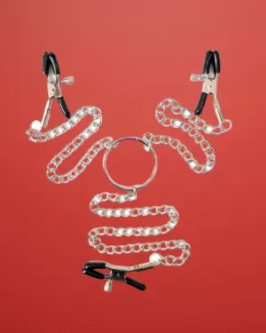 Fetish Addict - Mellbimbó csipesz csiklócsíptetővel (ezüst)