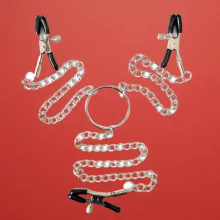 Fetish Addict - Mellbimbó csipesz csiklócsíptetővel (ezüst)