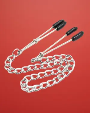 Fetish Addict - Mellbimbó csipesz lánccal (ezüst)
