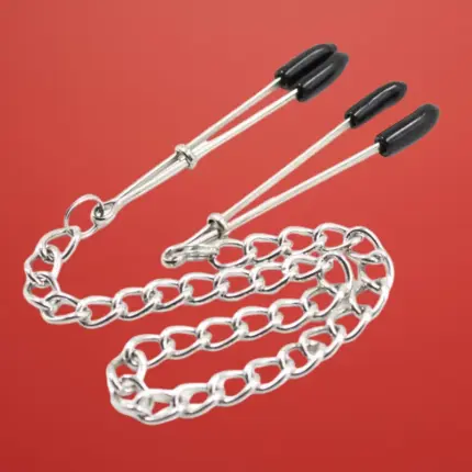 Fetish Addict - Mellbimbó csipesz lánccal (ezüst)