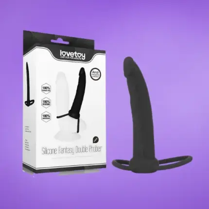 Lovetoy Double Prober - Péniszgyűrű análdildóval (fekete)