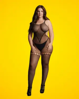 Le Desir - Nyitott mintás harisnyaoverál (fekete) XL/XXL