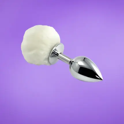 Lovetoy - Ezüst análdugó fehér pompon véggel