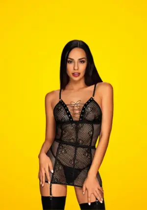 Obsessive Basitta - Harisnyatartós necc,fűzős szexi ruha bugyival