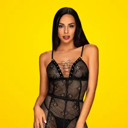 Obsessive Basitta - Harisnyatartós necc,fűzős szexi ruha bugyival