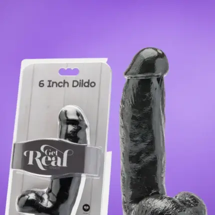 Get Real 6" - Élethű dildó herékkel (fekete) -15cm