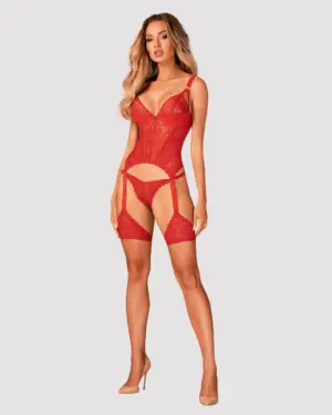 Obsessive Belovya - Csipkés fűző és tanga (piros) - Image 2