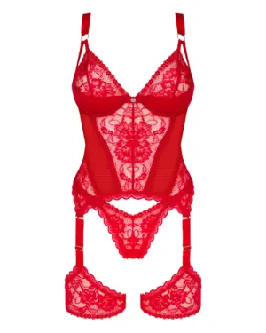 Obsessive Belovya - Csipkés fűző és tanga (piros) - Image 4