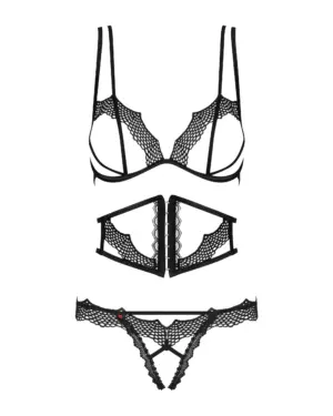 Obsessive Bravelle - Fekete nyitott mellű 3 részes szett L/XL - Image 5