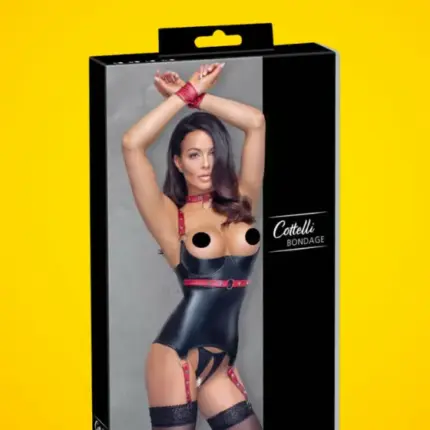 Cottelli Bondage - Fényes, mellemelős felső nyakörvvel (fekete)