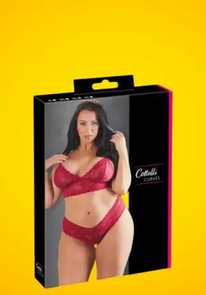 Cottelli Plus Size - Puha csipke melltartó szett (piros) XL