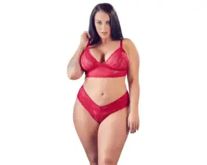 Cottelli Plus Size - Puha csipke melltartó szett (piros) XL - Image 2