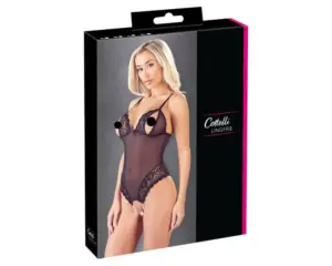 Cottelli - Csipkés, gyöngyös nyitott body (fekete) - Image 4