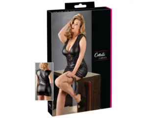 Cottelli Plus Size - Fényes-csipke ruha (fekete) XL - Image 5