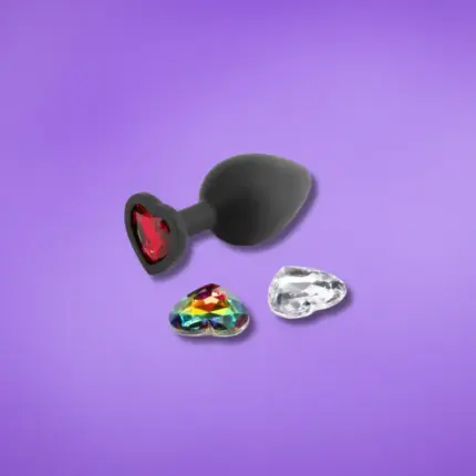 Glams - Fekete análdugó cserélhető szívecskés kövekkel S