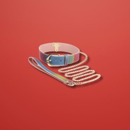 Spectra Bondage - Szivárványos nyakörv pórázzal