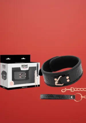 Begme Black Edition - Vegán bőr nyakőrv lánccal (fekete)