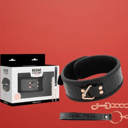 Begme Black Edition - Vegán bőr nyakőrv lánccal (fekete)