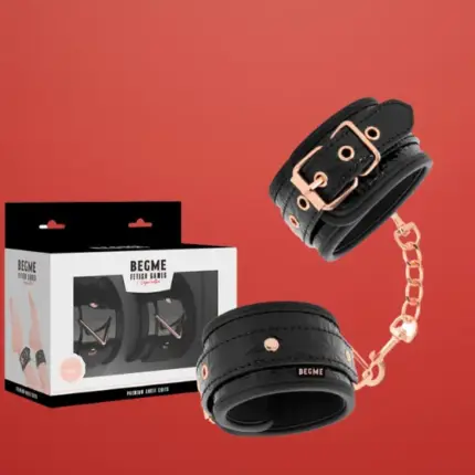 Begme Black Edition - Vegán bőr bokabilincs lánccal (fekete)