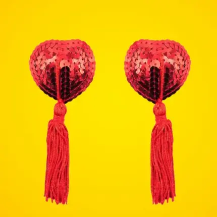 Fetish Addict Heart Sequin - Flitteres lógó mellbimbódísz (piros)