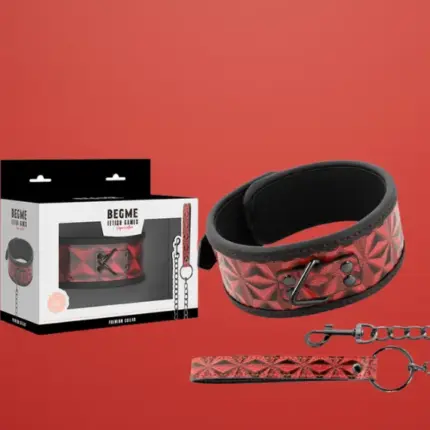 Begme Red Edition - Vegán bőr nyakőrv pórázzal