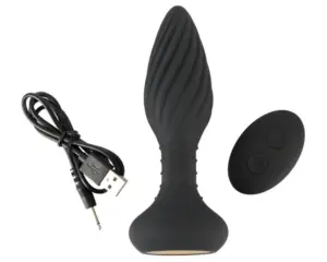 Anos - Akkus, rádiós, forgó gyöngyös spirális anál vibrátor (fekete) - Image 4