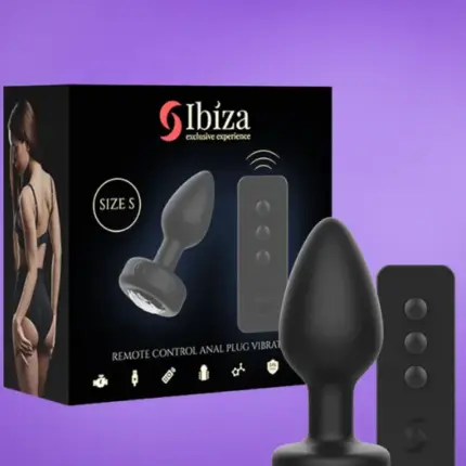 Ibiza - Akkus,távirányítós análdugó kristály kővel (fekete) S