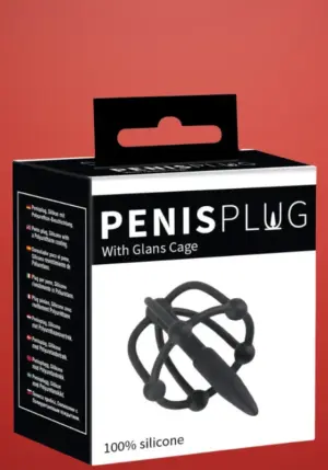 Penis Plug - Szilikon makk ketrec húgycsőkúppal (fekete)