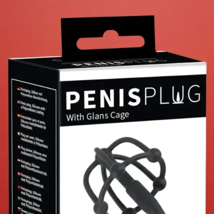 Penis Plug - Szilikon makk ketrec húgycsőkúppal (fekete)