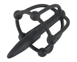 Penis Plug - Szilikon makk ketrec húgycsőkúppal (fekete) - Image 2