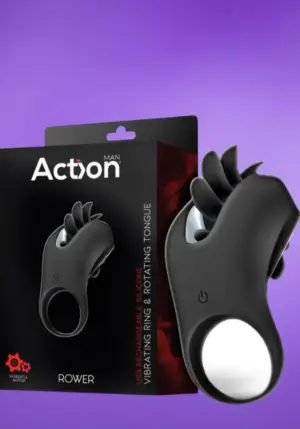 Action Rower - Akkus péniszgyűrű forgó nyelvvel