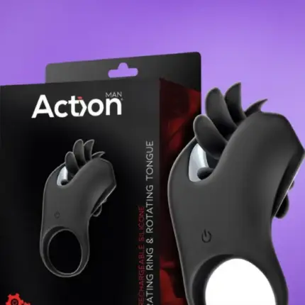 Action Rower - Akkus péniszgyűrű forgó nyelvvel