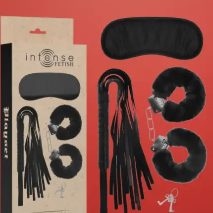 Intense - Fetish szett - bilincs, korbács, szemmaszk