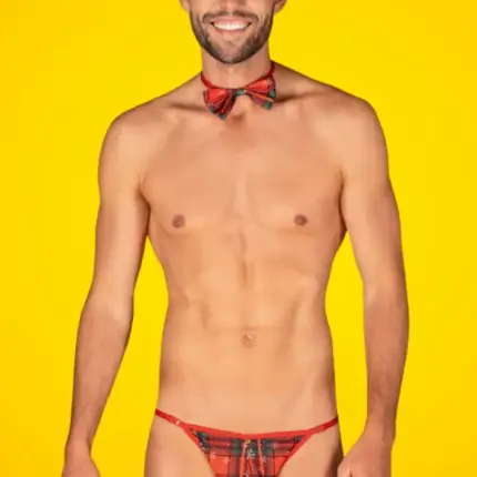 Obsessive Mr. Merrilo - Kockás férfi tanga csokornyakkendővel