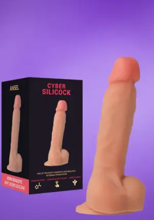Cyber Silicock - Tapadótalpas dildó herékkel (15,5cm)