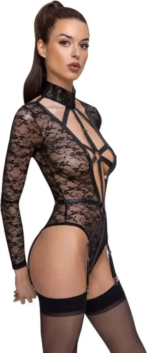 Cottelli - Áttetsző, dekoltált pántos body (fekete) - Image 4