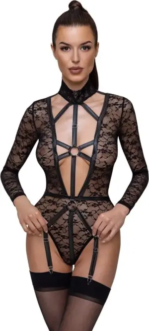 Cottelli - Áttetsző, dekoltált pántos body (fekete) - Image 3