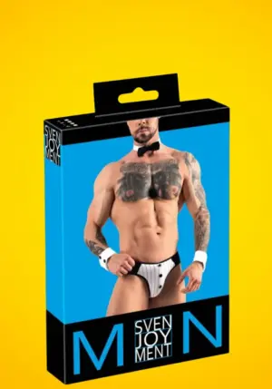 Svenjoyment - Férfi pincér tanga jelmez szett (fekete-fehér)