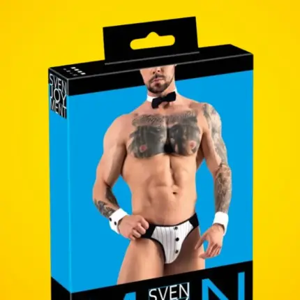 Svenjoyment - Férfi pincér tanga jelmez szett (fekete-fehér)