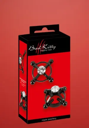 Bad Kitty - Csavaros mellbimbó ékszer (strasszköves) - fekete