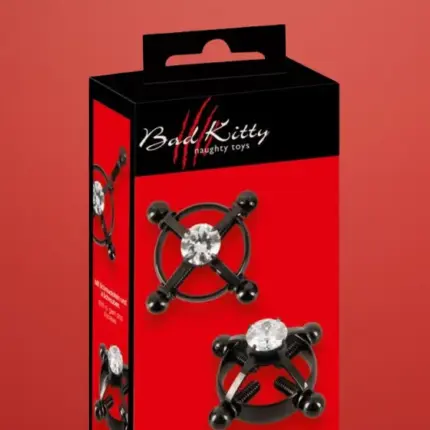 Bad Kitty - Csavaros mellbimbó ékszer (strasszköves) - fekete