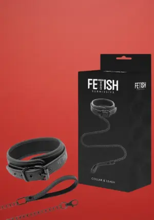 Fetish Submissive - Fekete nyakörv láncos pórázzal