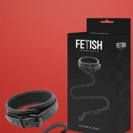 Fetish Submissive - Fekete nyakörv láncos pórázzal
